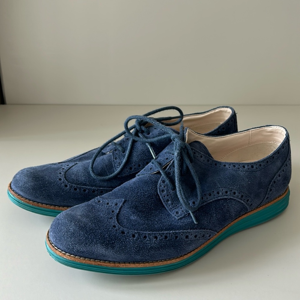 Cole Haan Lunargrand Loafers Blue Suede and Teal 9.5B